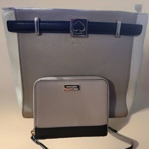 Kate Spade Taupe and White Colorblock Set. Purse And Wallet.